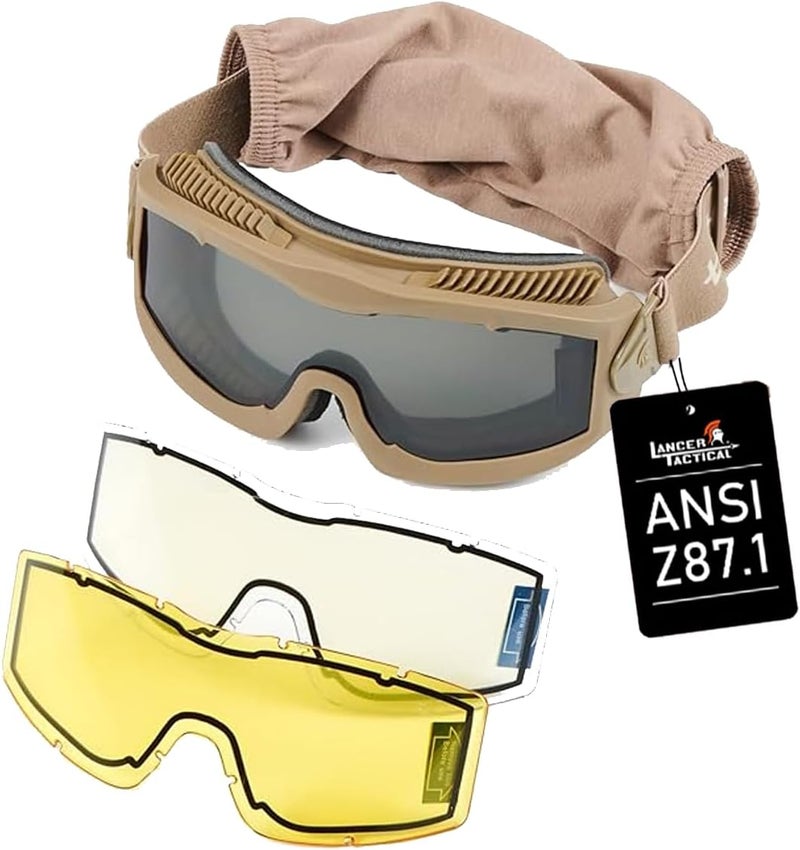 Lancer Tactical AERO Airsoft Tactical Safety Goggles ANSI Z87.1, 3mm Dual Pane Anti-Fog Lens for Hunting, Paintball, Cycling - Image 2